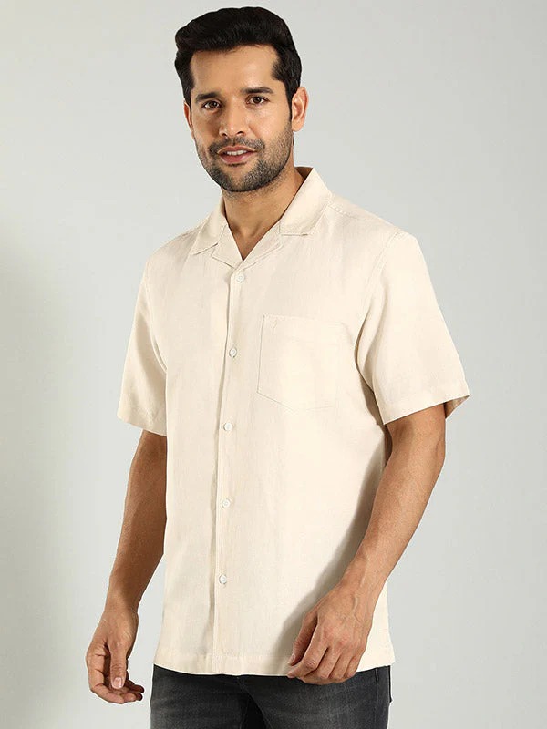 Indian Terrain Men's Regular Fit Half Sleeve Solid Beige Shirt